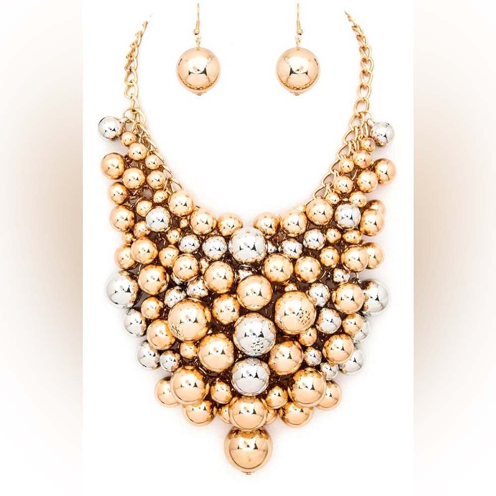 Metallic Gold Pearl Statement Necklace